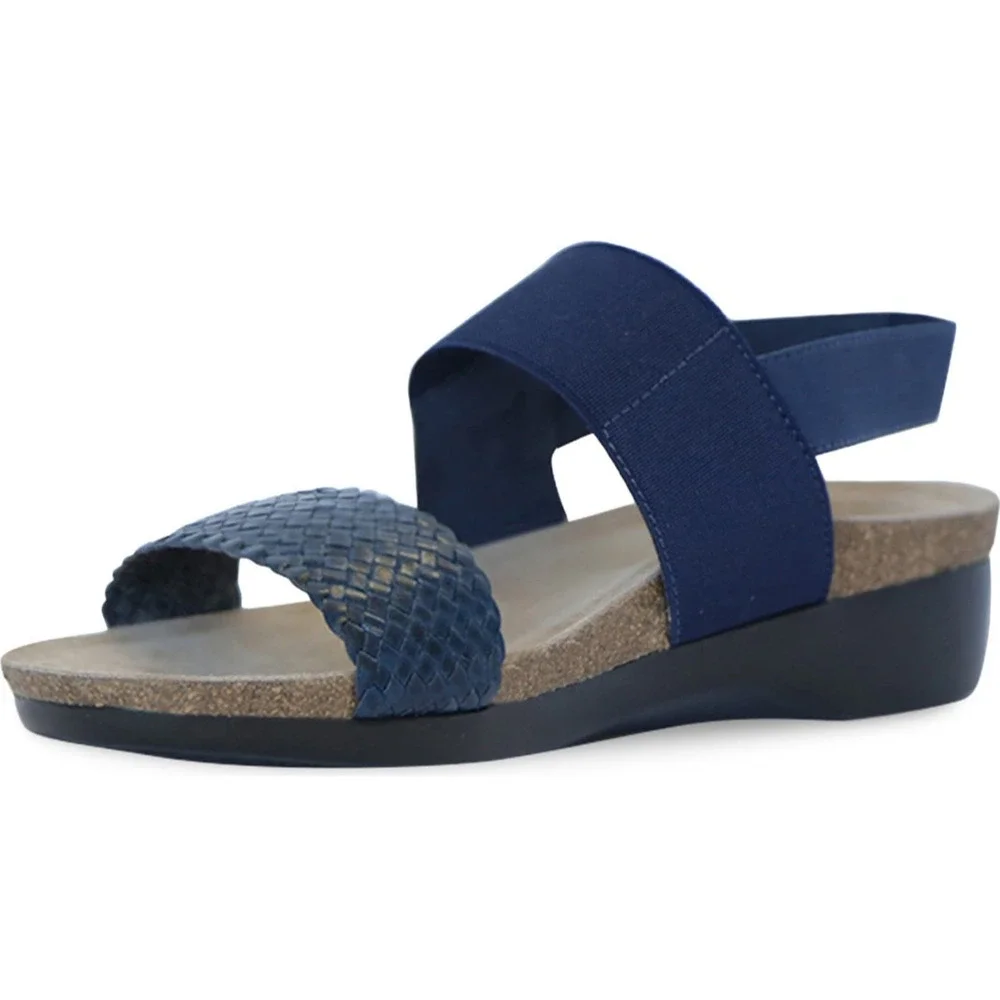 Munro Pisces Sandal Womens 10.5 M Navy Leather Woven Slingback Comfort Wedge
